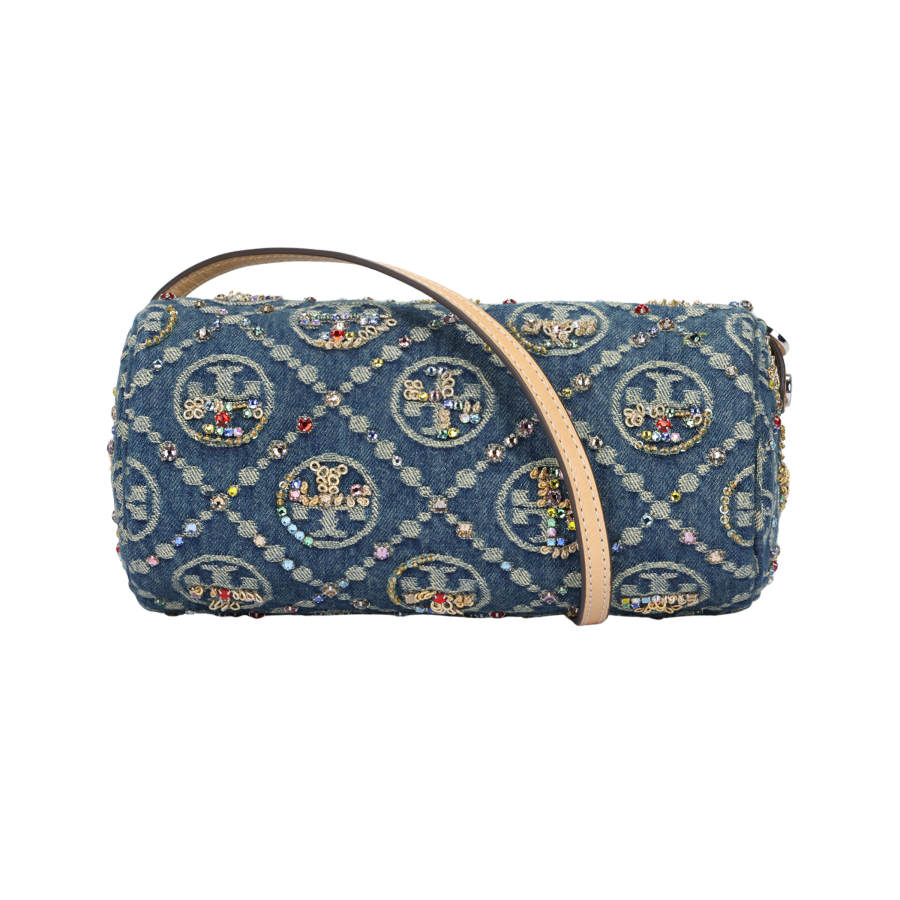 TORY BURCH T Monogram Fabric Crossbody Bags Women's Denim Blue
