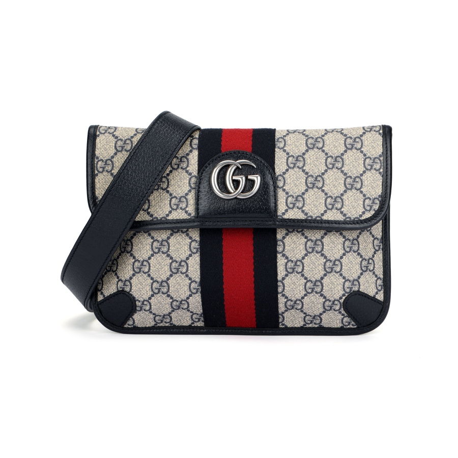 GUCCI Ophidia Canvas With Leather Trim Shoulder Crossbody Bag, Fanny Pack Men's Blue/Beige