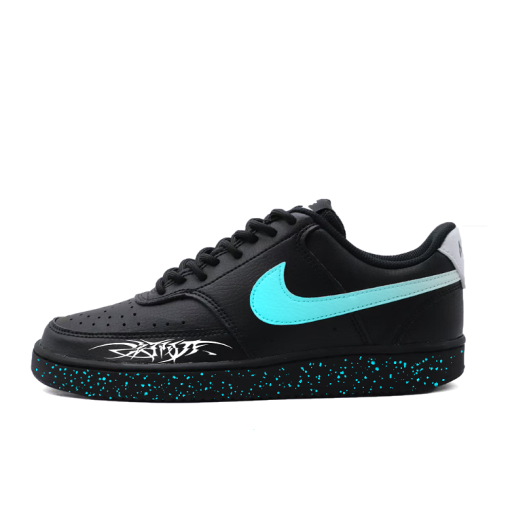 Nike Nike Court Vision 1 Dawn Graffiti PU Synthetic Leather Abrasion Resistant Low top Skateboard Shoes Men's Blue