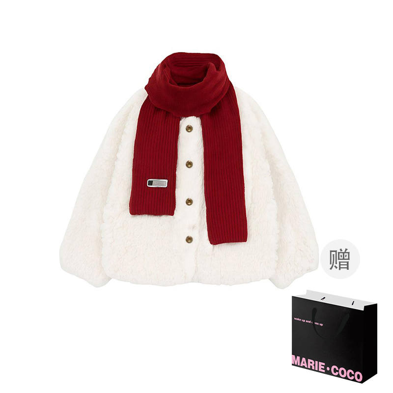 MARIE·COCO Velvet Jackets Women's Lambswool Coat Scarf Not Included Crew Neck Moderate