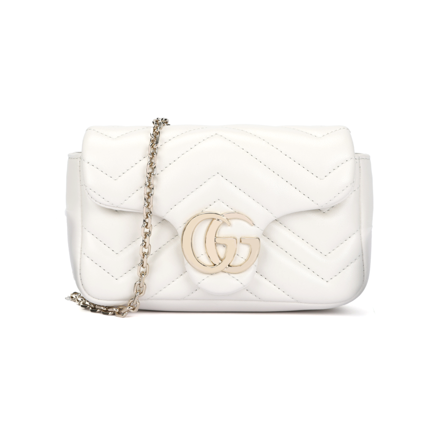 GUCCI GG Marmont Lambskin Shoulder Bag Mini Women's White