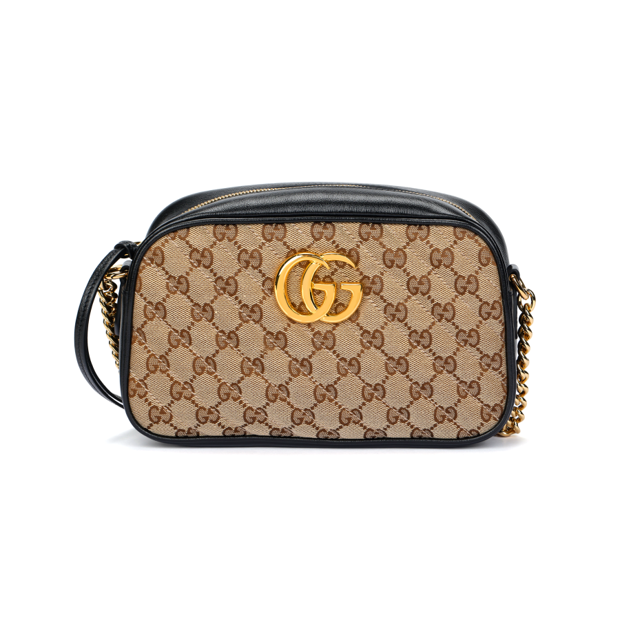 GUCCI Marmont Canvas With Leather Camera Bag, Shoulder Bag, Crossbody Bag Women's Ebony/Black