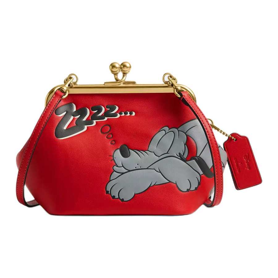 COACH X Disney Collaboration Kisslock Cow Leather Shoulder Bag Small Women's Red