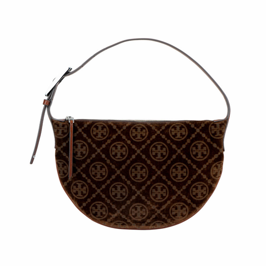 TORY BURCH T Monogram Cotton Viscose Blend Shoulder Bag Small Women's Brown