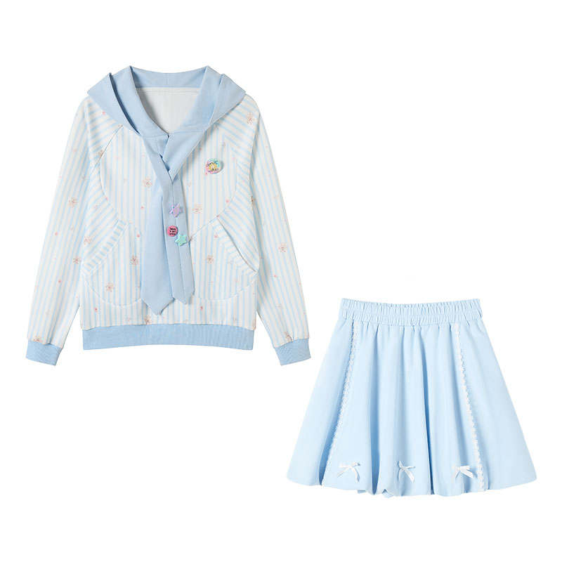 FABRIC PIG Two Piece Skirt Sets Women's Hooded Moderate Short
