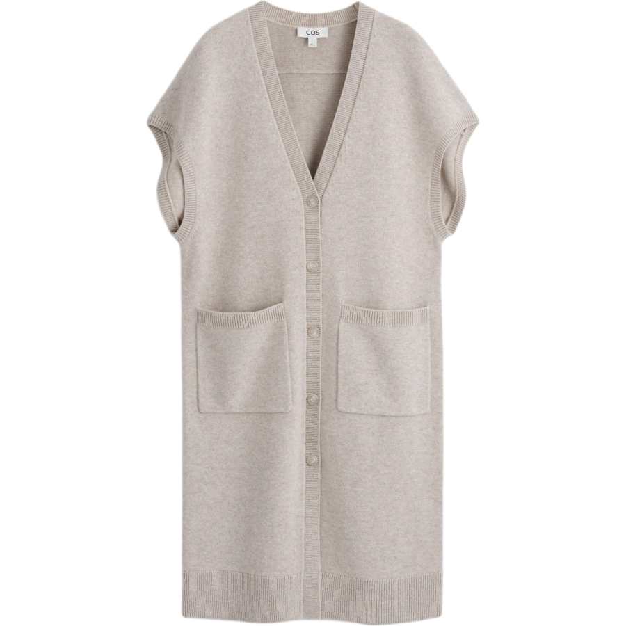 COS Knitwear Women's Beige V Neck Moderate Cardigan