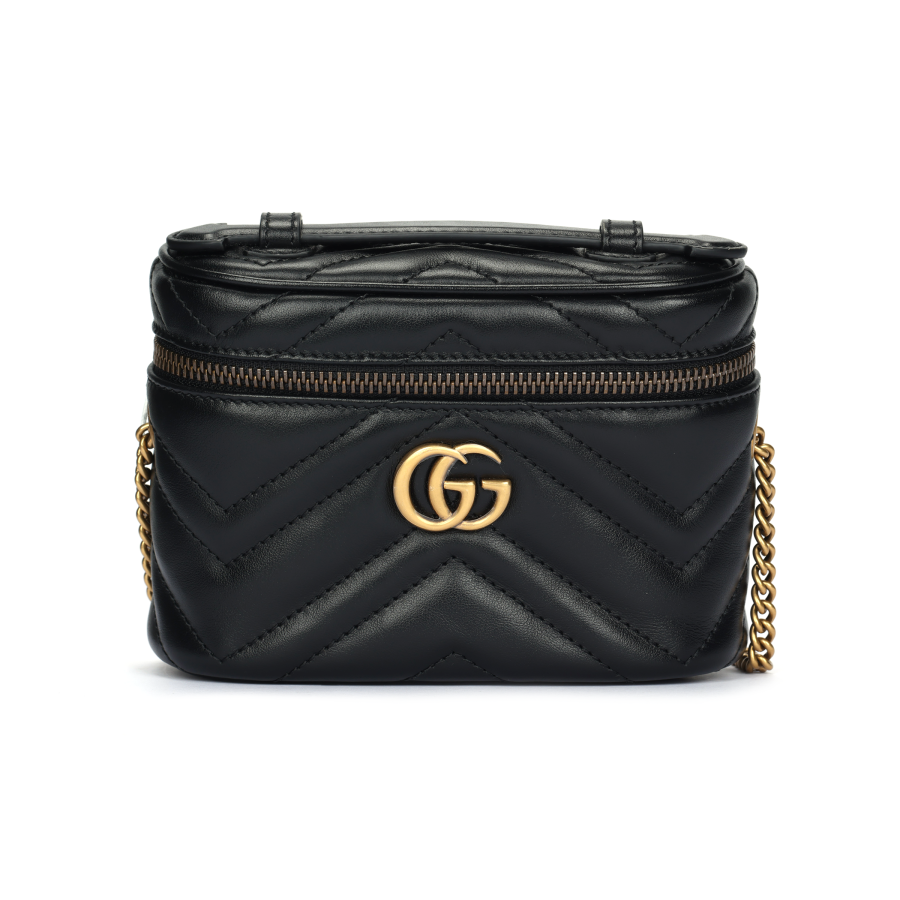 GUCCI Marmont Leather Flat Box Bag, Handbag, Shoulder Bag, Crossbody Bag Mini Women's Black
