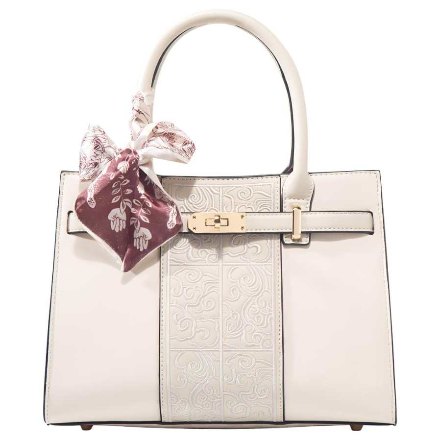 PAYOT PAYOT Microfiber Synthetic Leather Handbag Regular Women's Ivory/Red