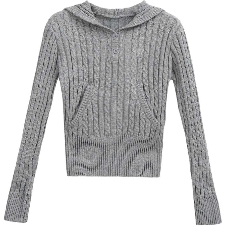 VENICEW Knitwear Women's Gray With VN Brand Sticker Hooded Moderate Base Layer