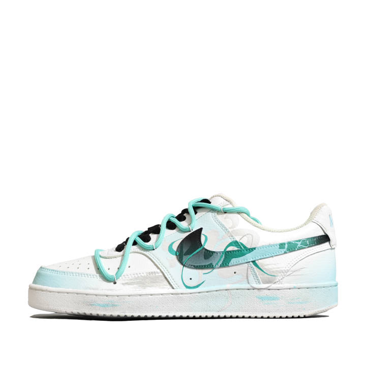 Nike Nike Court Vision Cyan Artificial Leather Abrasion Resistant Low top Skateboard Shoes Men's Cyan White