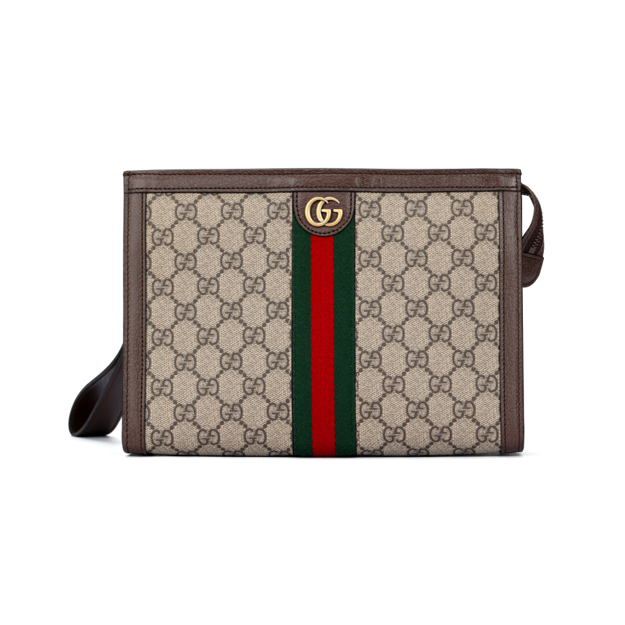 GUCCI Ophidia Canvas Clutch Men's Ebony/Brown