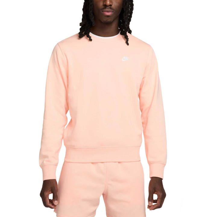 Nike Nike Club Sweatshirts Men's Wash Coral/White Crew Neck Moderate Regular