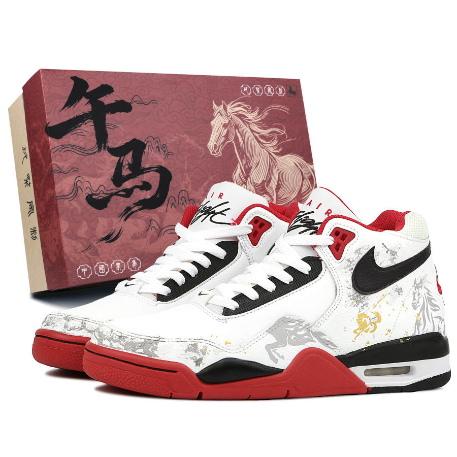 Nike Nike Flight Legacy Abrasion Resistant Mid top Vintage Basketball Shoes Unisex Red White Black