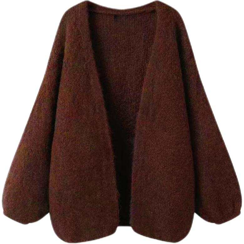 VENICEW Knitwear Women's Brown With VN Brand Sticker V Neck Moderate Cardigan