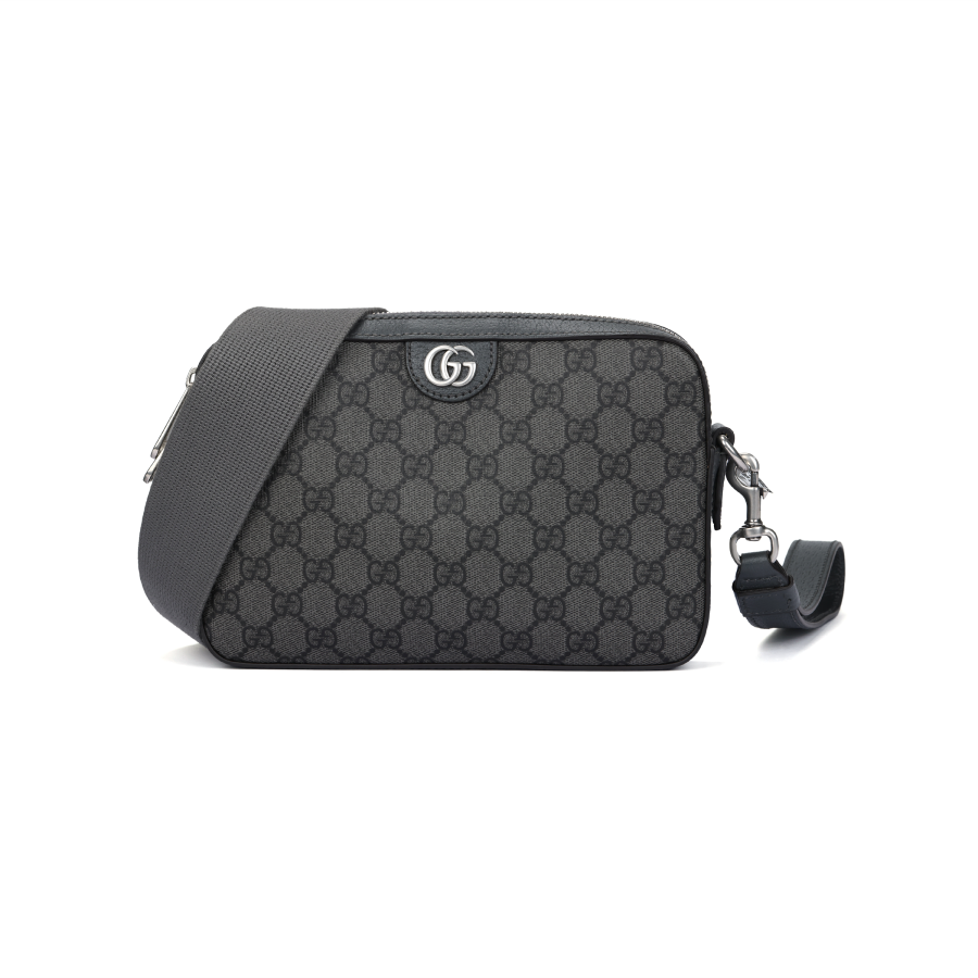 GUCCI Ophidia Canvas With Leather Trim Crossbody Bag, Shoulder Bag Men's Gray