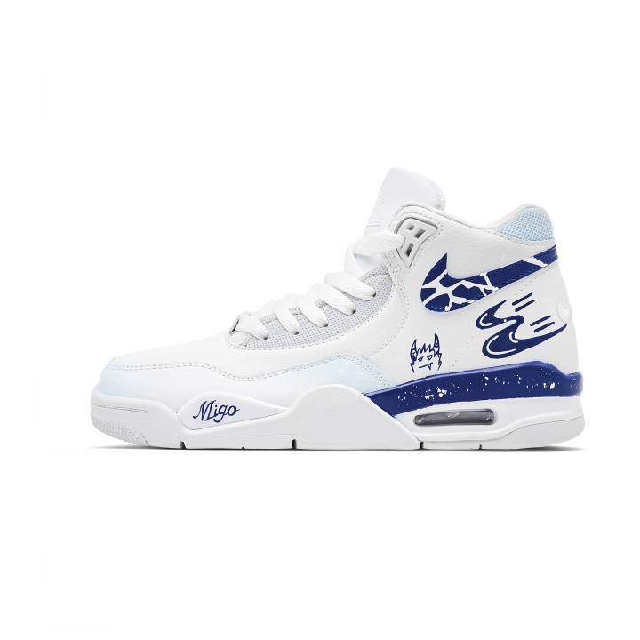 Nike Nike Flight Legacy Alien Visitors Leather Abrasion Resistant Mid top Vintage Basketball Shoes Men's White Blue