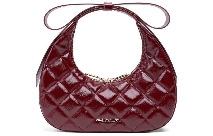 CHARLES&KEITH Pu Handbag Small Women's Burgundy Wine Red