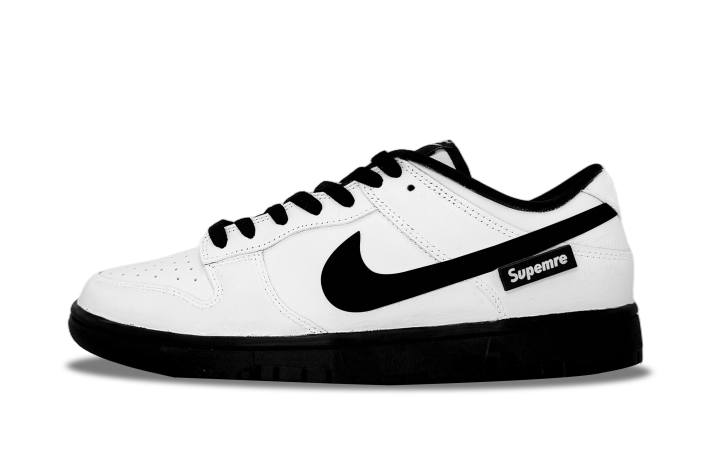 Nike Nike Dunk White Leather Wear resistant And Lightweight Low top Skateboard Shoes Unisex Black White