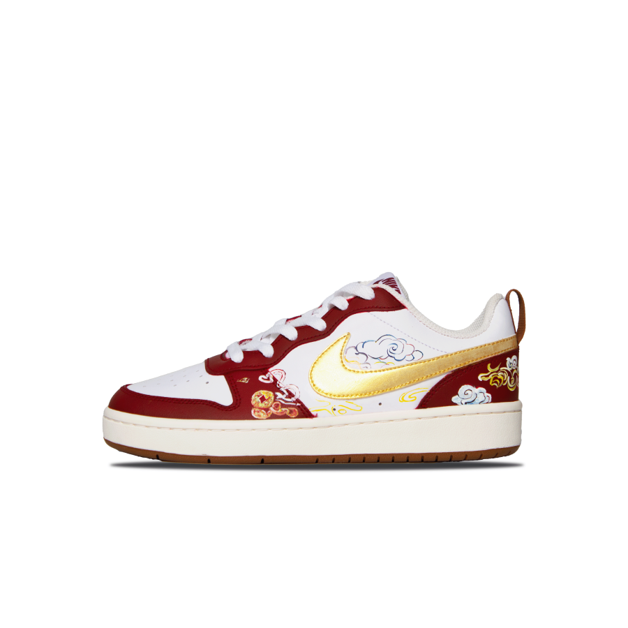 Nike Nike Court Borough Red Gold Cloud Pattern Leather Cushioning, Wear Resistant Low top Skateboard Shoes Women's Gold Red