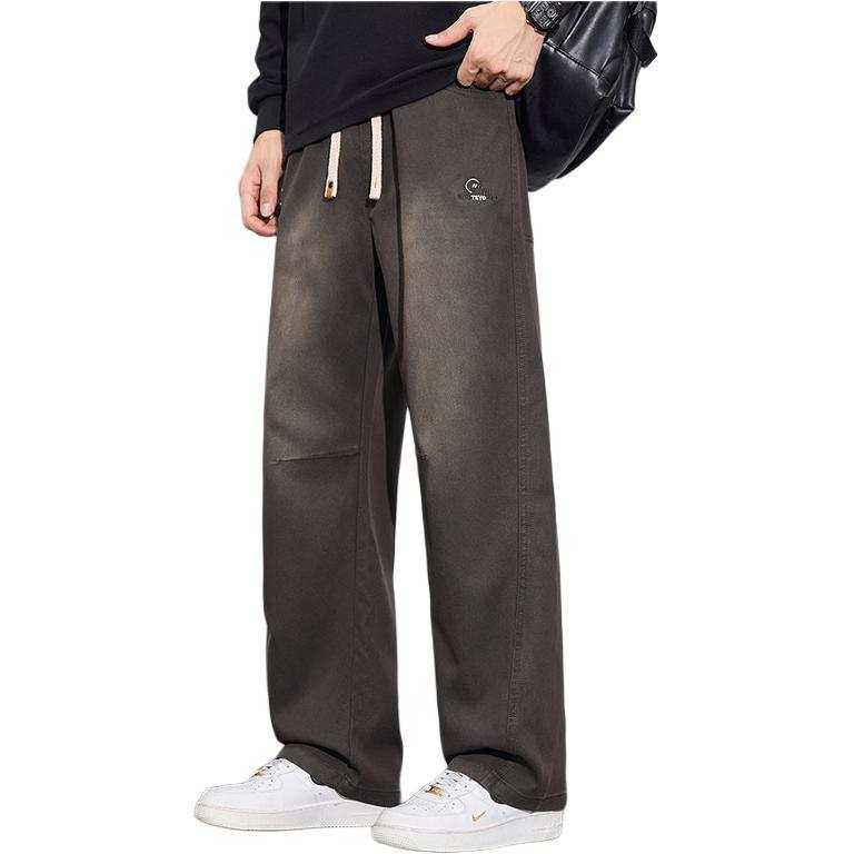 Tonlion Casual Pants Unisex Coffee Moderate Wide Leg Pants