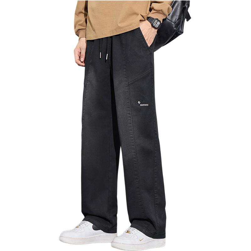 Tonlion Casual Pants Unisex Black Moderate Wide Leg Pants