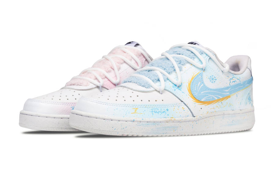 Nike Nike Court Vision 1 Synthetic Leather Abrasion Resistant Abrasion Resistant Low top Skateboard Shoes Women's Blue Pink