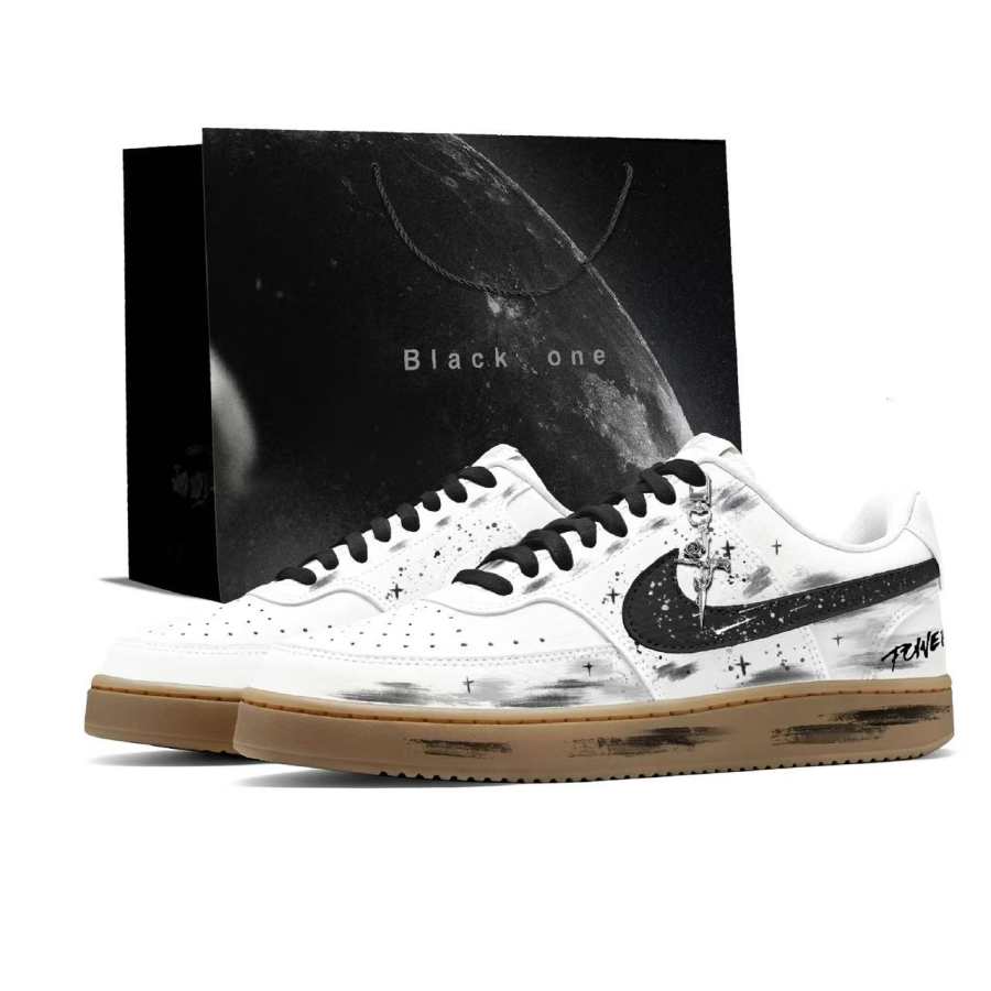 Nike Nike Court Vision 1 Gothic Radiance Leather Slip Resistant Cushioning Low top Skateboard Shoes Men's Black White
