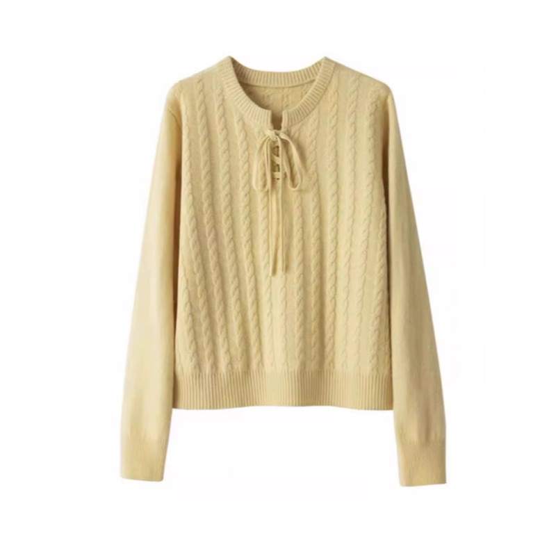 VENICEW Knitwear Women's Yellow With VN Brand Sticker Crew Neck Moderate Base Layer