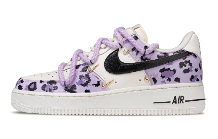 Nike Nike Air Force 1 Purple Leopard Cushioning Lightweight Low top Skateboard Shoes Unisex White Purple