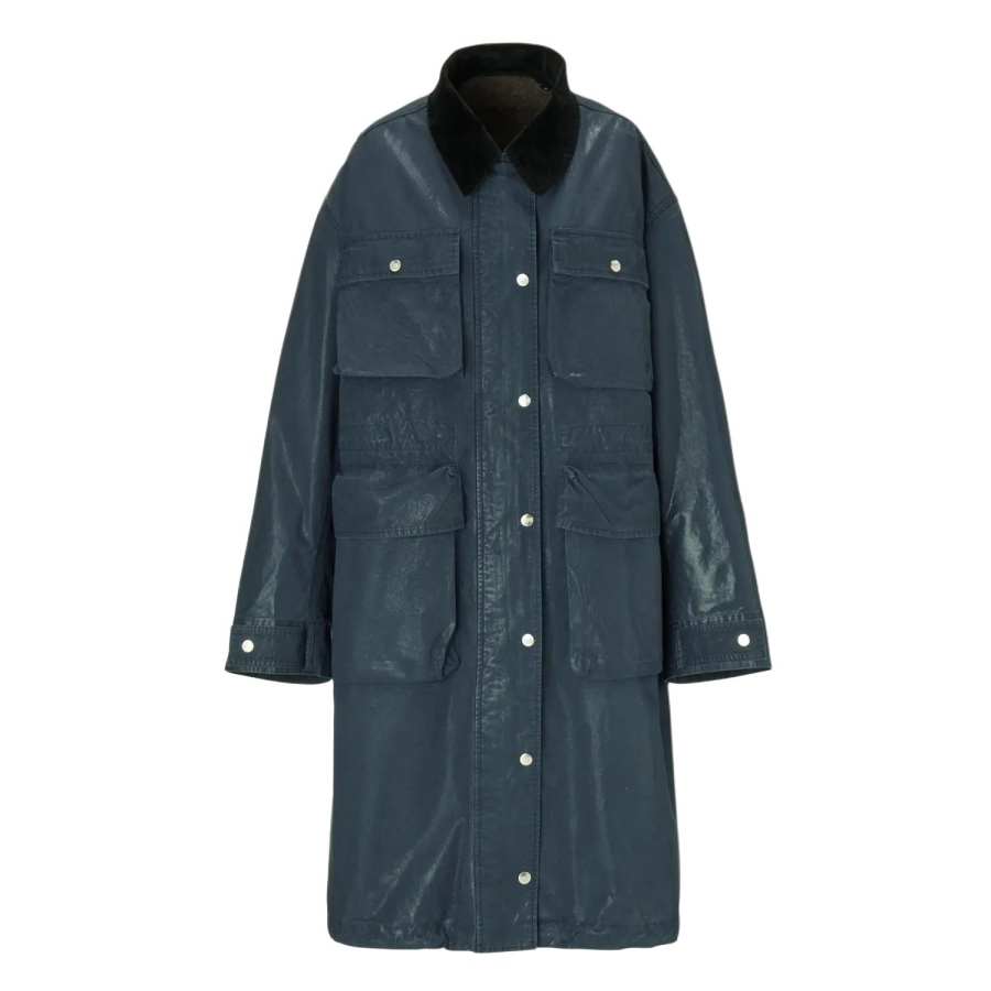 Onitsuka Tiger Coats Women's Navy Blue/Black Lapel Moderate