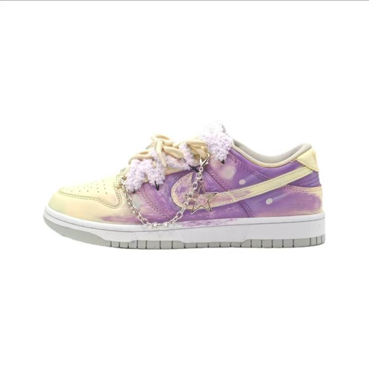 Nike Nike Dunk Starry Dream Wander Leather Abrasion Resistant Height Increasing Low top Skateboard Shoes Unisex Beige Purple