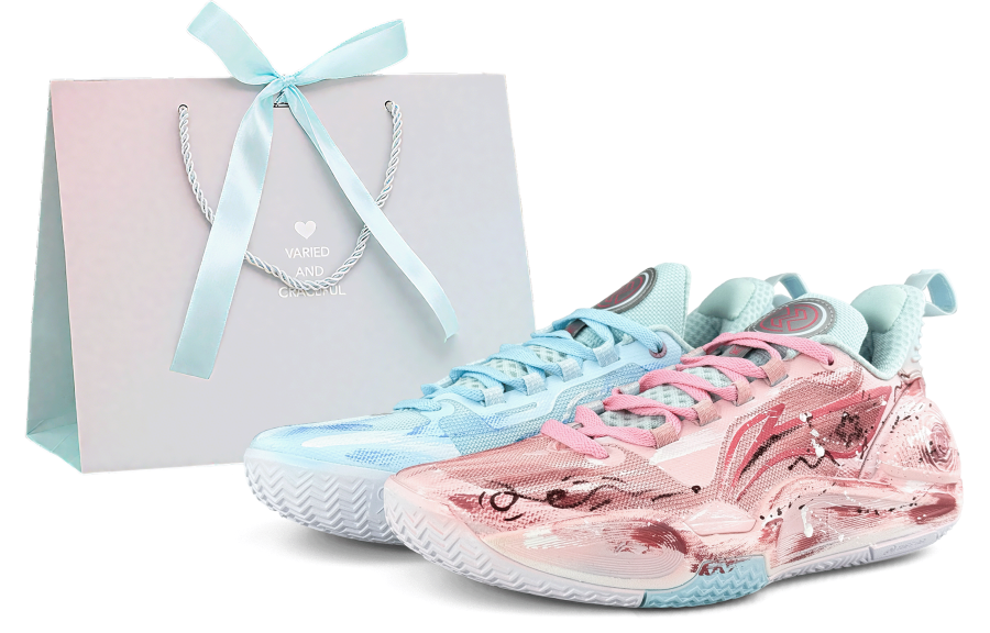 Li-Ning Li Ning Speed 9 Cushioning Slip Resistant Abrasion Resistant Low top Basketball Shoes Men's Blue Pink Mismatched