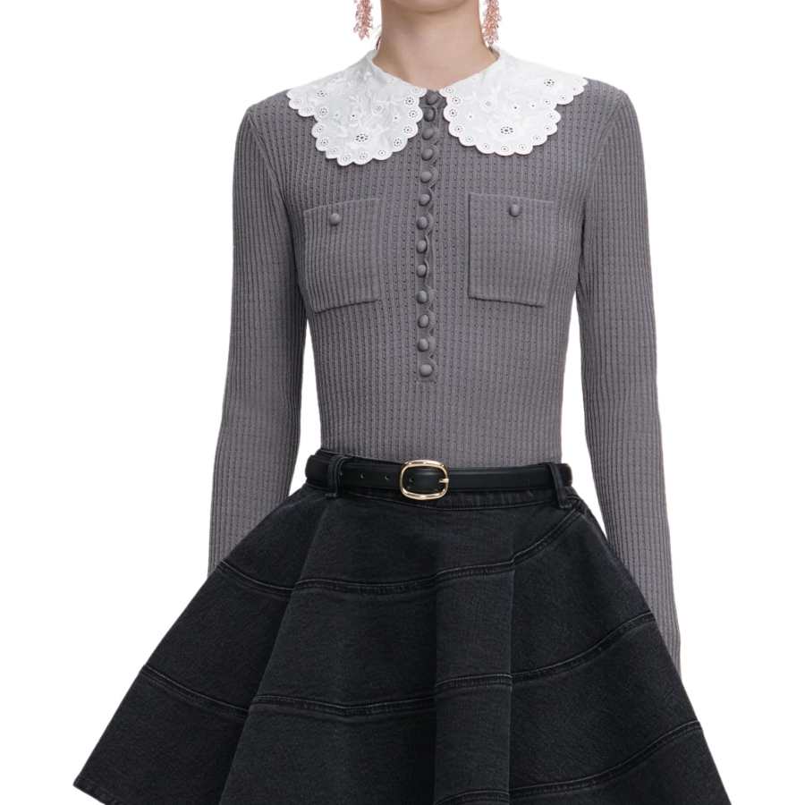 Self-portrait Self-portrait Lace Collar Knitted Top