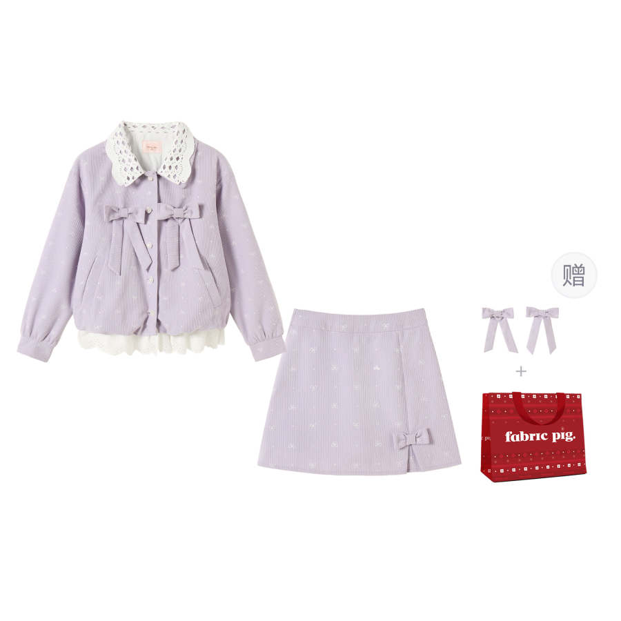 FABRIC PIG Two Piece Skirt Sets Women's Lapel Moderate Short