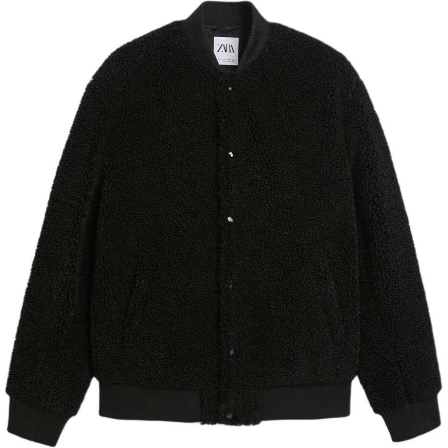 ZARA Jackets Men's Black Baseball Collar Fleece Lined Pilot