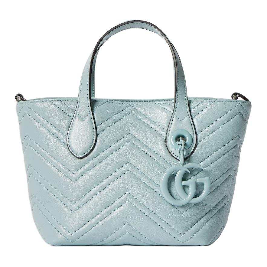 GUCCI GG Marmont Nappa Leather Tote Handbag Small Women's Ice Blue