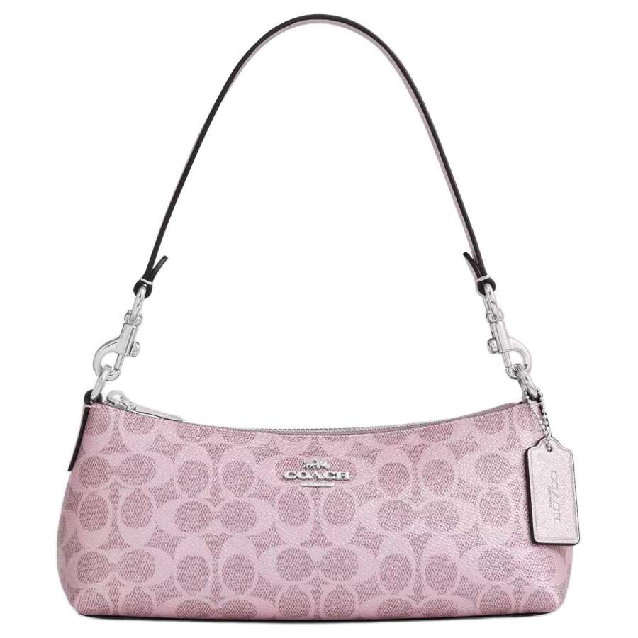 COACH Charlotte Coated Canvas Shoulder Bag Medium Women's Pink