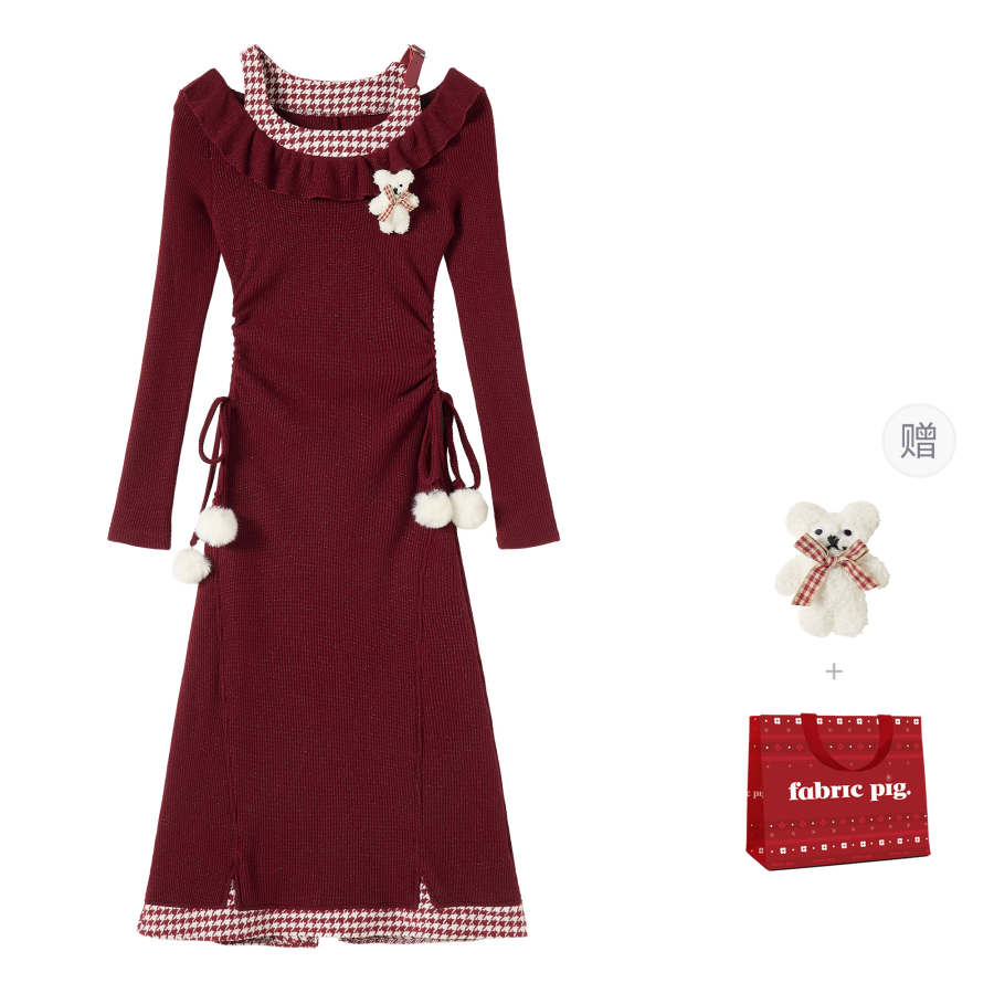 Fabric Pig Long Sleeved Dress Women's Clothing