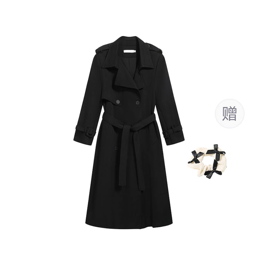 CPAURA Coats Women's Black+Hair Tie Comes With Lapel Moderate