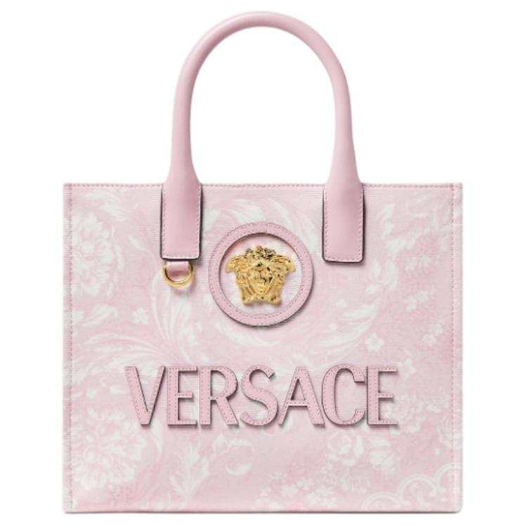 VERSACE La Medusa Cotton Tote Handbag Small Women's Pink & Gold