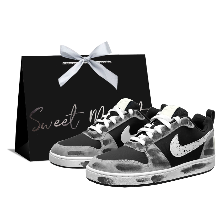 Nike Nike Court Borough Ink Splatter Starry Sky Cushioning Low top Skateboard Shoes Men's Black Gray