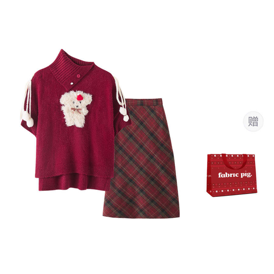 FABRIC PIG Two Piece Skirt Sets Women's Crew Neck Moderate Short