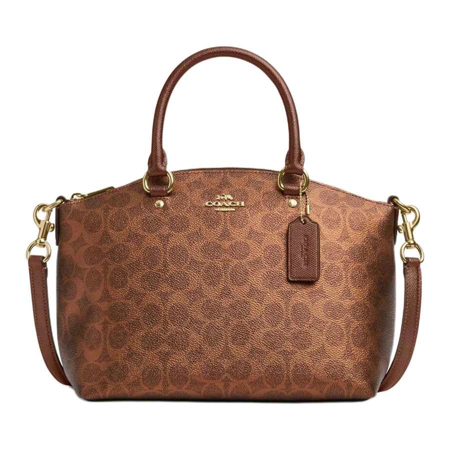 COACH SadieSignature Signature Coated Canvas With Cross Grain Leather Handbag Large Women's Brown