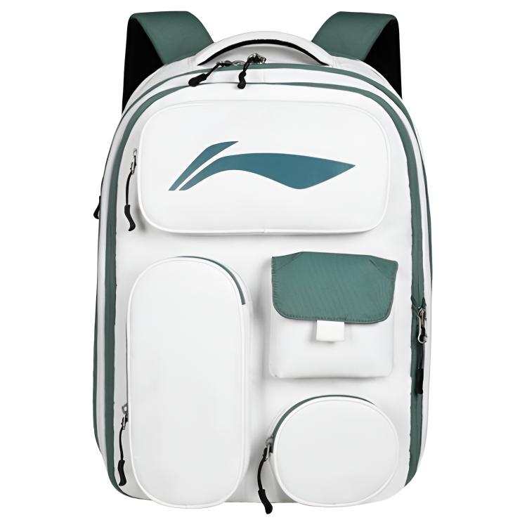 Li-Ning Li Ning Polyester Backpack Large Unisex Mist White With Mountain Green