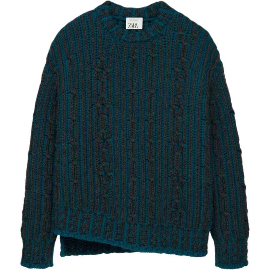 ZARA ZARA Sweaters Men's Petroleum Crew Neck Moderate