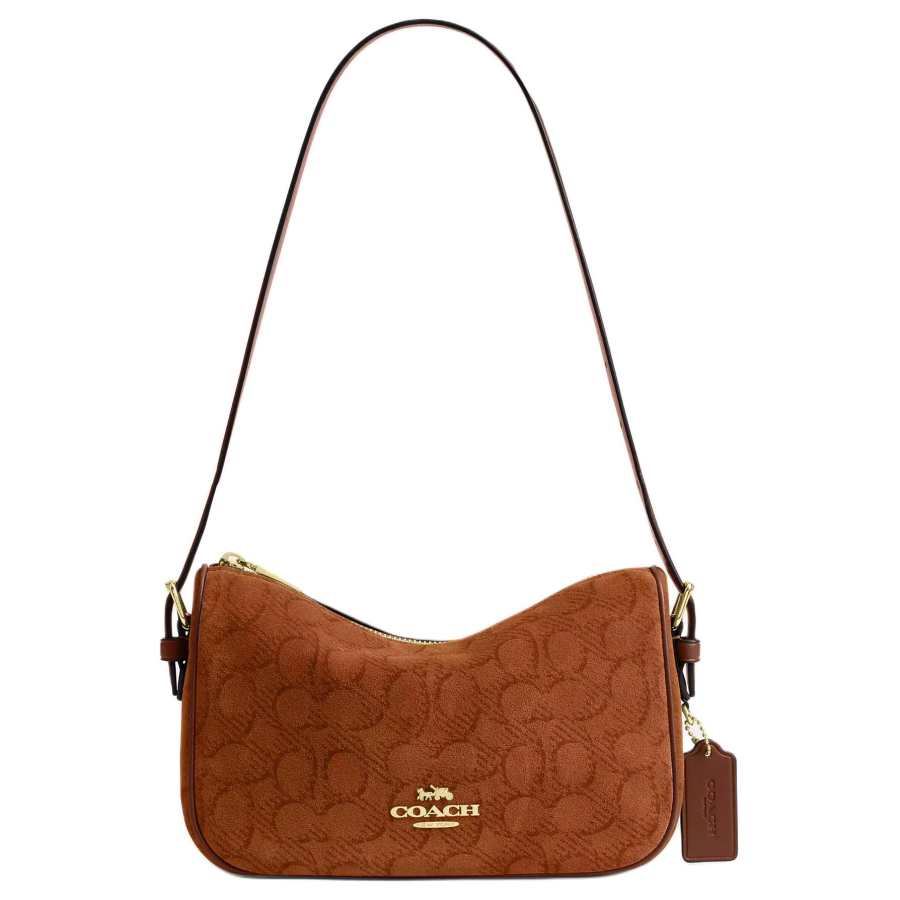 COACH Kailey Iconic Suede With Smooth Leather Shoulder Bag Small Women's Suede Caramel