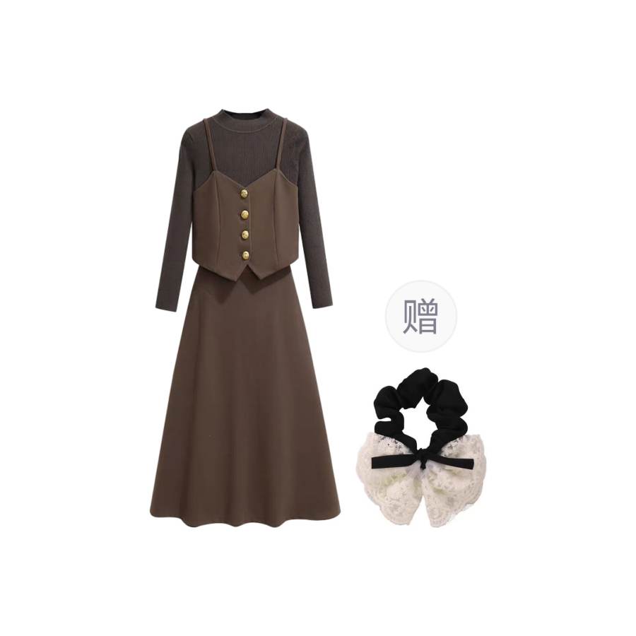 SYEEE WITH U Two Piece Skirt Sets Women's Half Turtleneck Moderate Mid Length