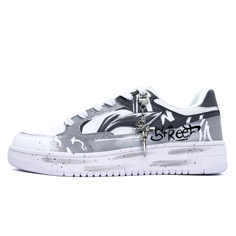 Li-Ning Li Ning Tianji Graffiti Abrasion Resistant Abrasion Resistant Low top Skateboard Shoes Unisex Gray New