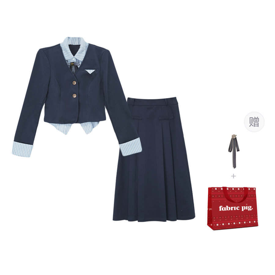 Fabric Pig Skirt Set Women's Dark Blue