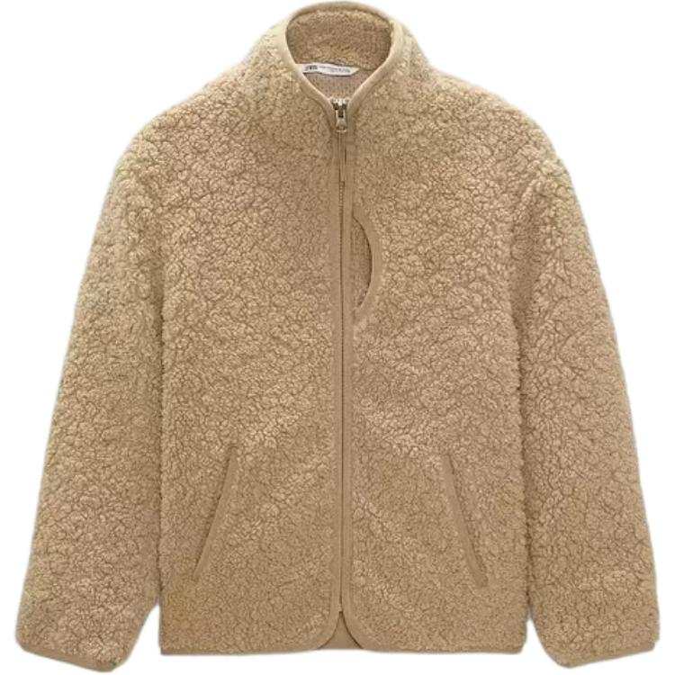 ZARA Fleece Tops Men's Beige Stand Collar Fleece Lined Other